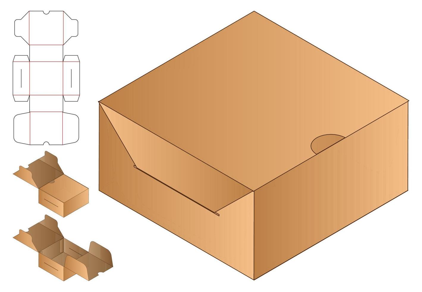 diseño de plantilla troquelada de embalaje de caja. Maqueta 3d vector