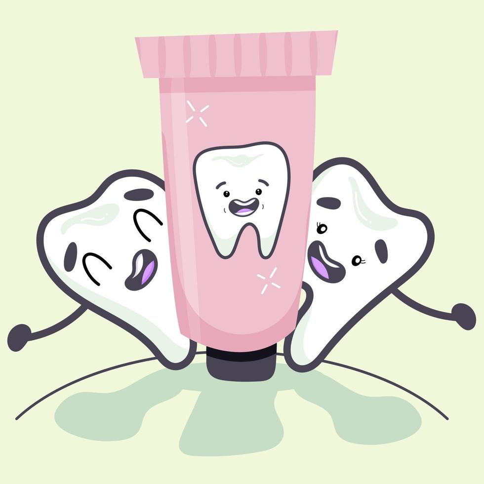 Lovely teeth enjoyed the toothpaste. Vector illustration in flat style