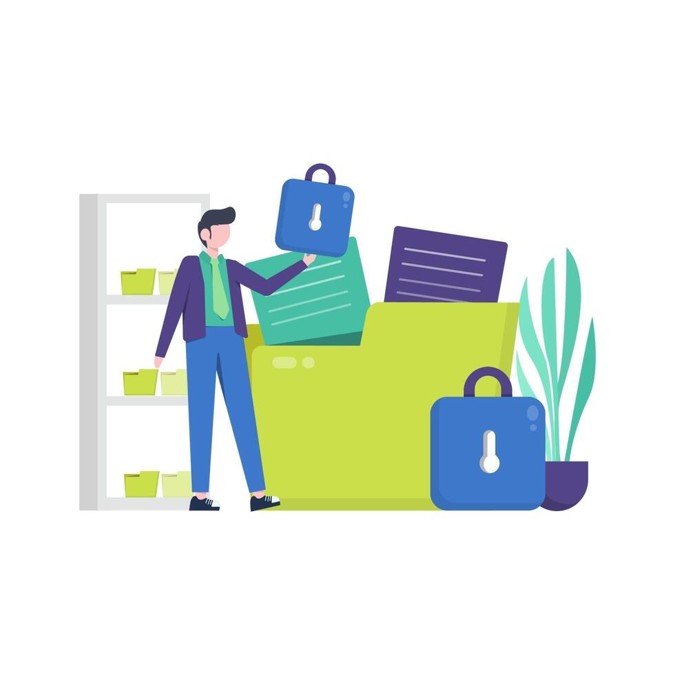 people enjoy important data and file security services on computers and websites vector illustration, suitable for landing page, ui, website, mobile app, editorial, poster, flyer, article, and banner