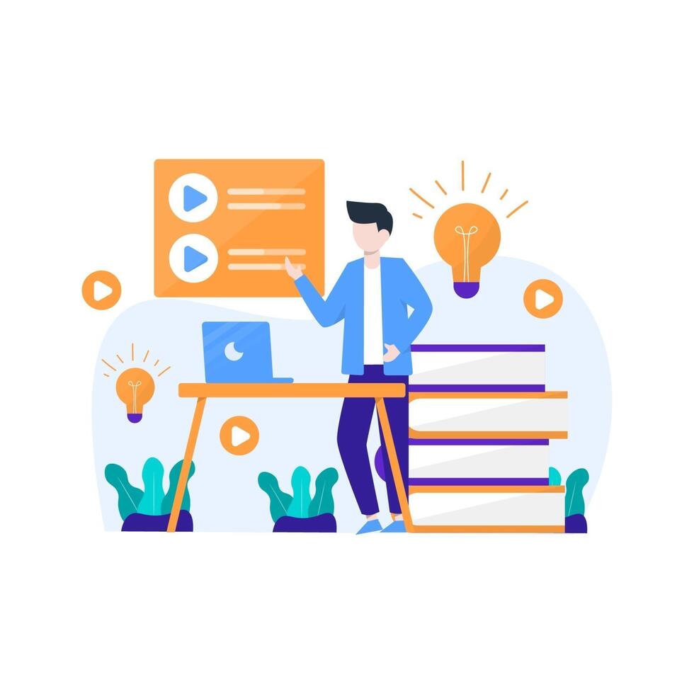 people enjoy online learning courses to add new skills vector illustration, suitable for landing page, ui, website, mobile app, editorial, poster, flyer, article, and banner