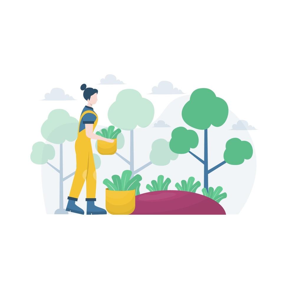 a farmer grows and harvests fruits and vegetables vector illustration, suitable for landing page, ui, website, mobile app, editorial, poster, flyer, article, and banner