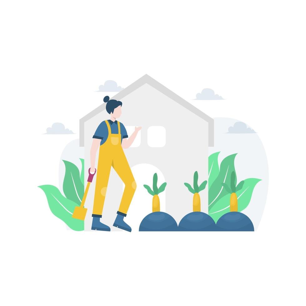 a farmer grows and harvests fruits and vegetables vector illustration, suitable for landing page, ui, website, mobile app, editorial, poster, flyer, article, and banner