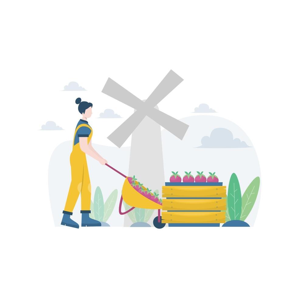 a farmer grows and harvests fruits and vegetables vector illustration, suitable for landing page, ui, website, mobile app, editorial, poster, flyer, article, and banner