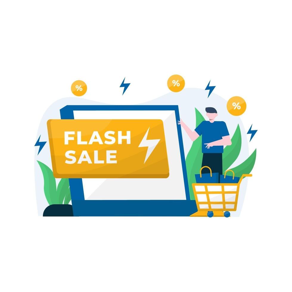 Promociones de venta flash, descuentos y bonificaciones de compra, ilustración vectorial, adecuada para página de destino, interfaz de usuario, sitio web, aplicación móvil, editorial, póster, folleto, artículo y banner. vector