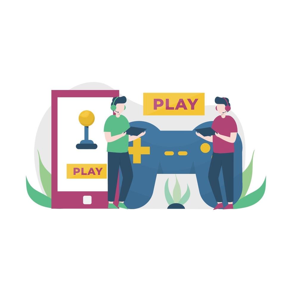 Vector illustration of people playing games, suitable for landing pages, UI, websites, mobile applications, editorials, posters, leaflets, articles, and banners