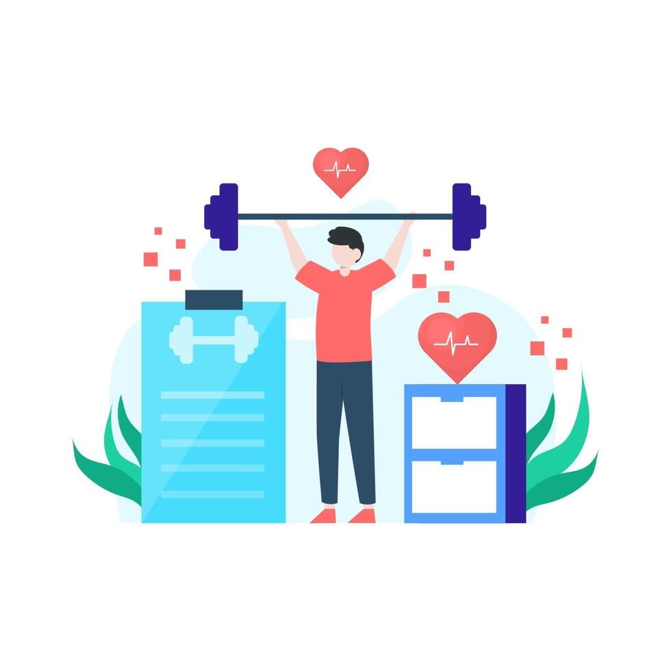 people are exercising in the gym using dumbbells, barbells and treadmills vector illustration, suitable for landing page, ui, website, mobile app, editorial, poster, flyer, article, and banner