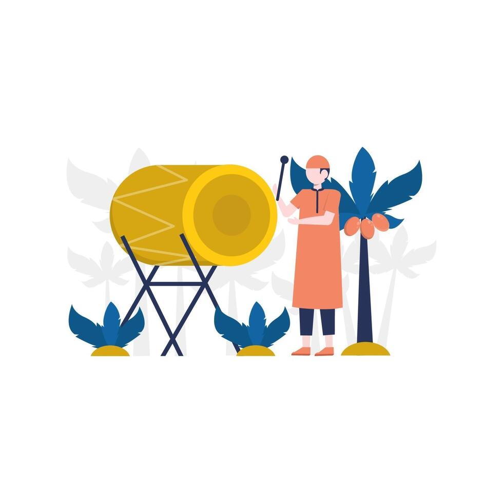 Muslims do Ramadan fasting and celebrate Eid al-Fitr vector illustration, suitable for landing page, ui, website, mobile app, editorial, poster, flyer, article, and banner