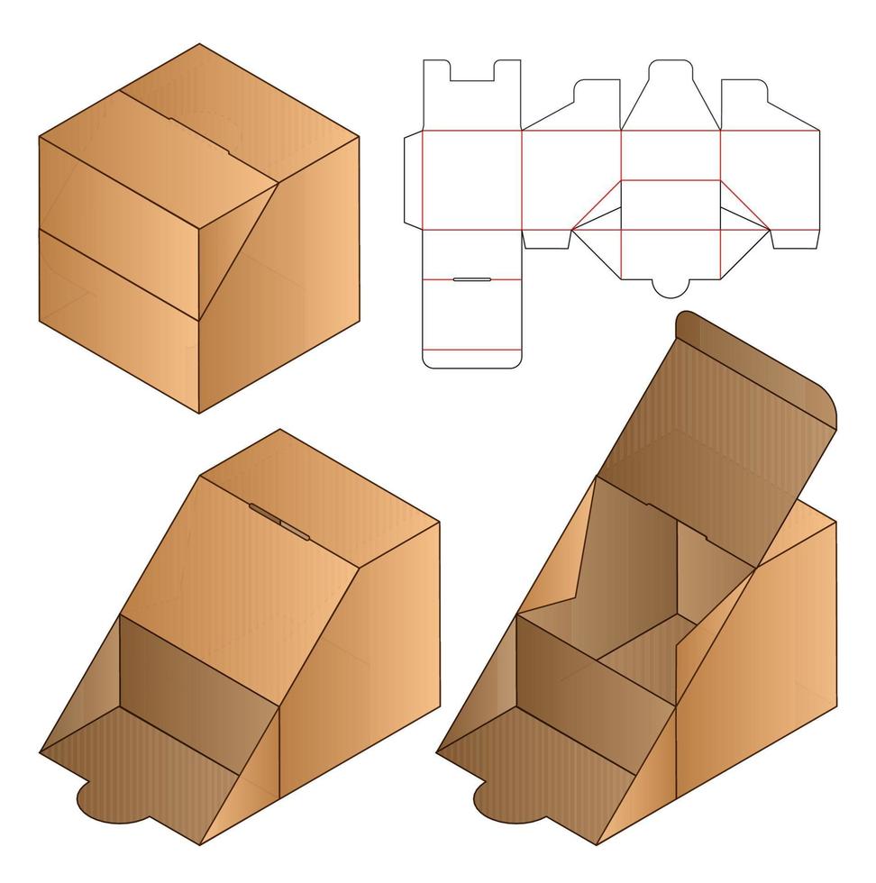 diseño de plantilla troquelada de embalaje de caja. Maqueta 3d vector