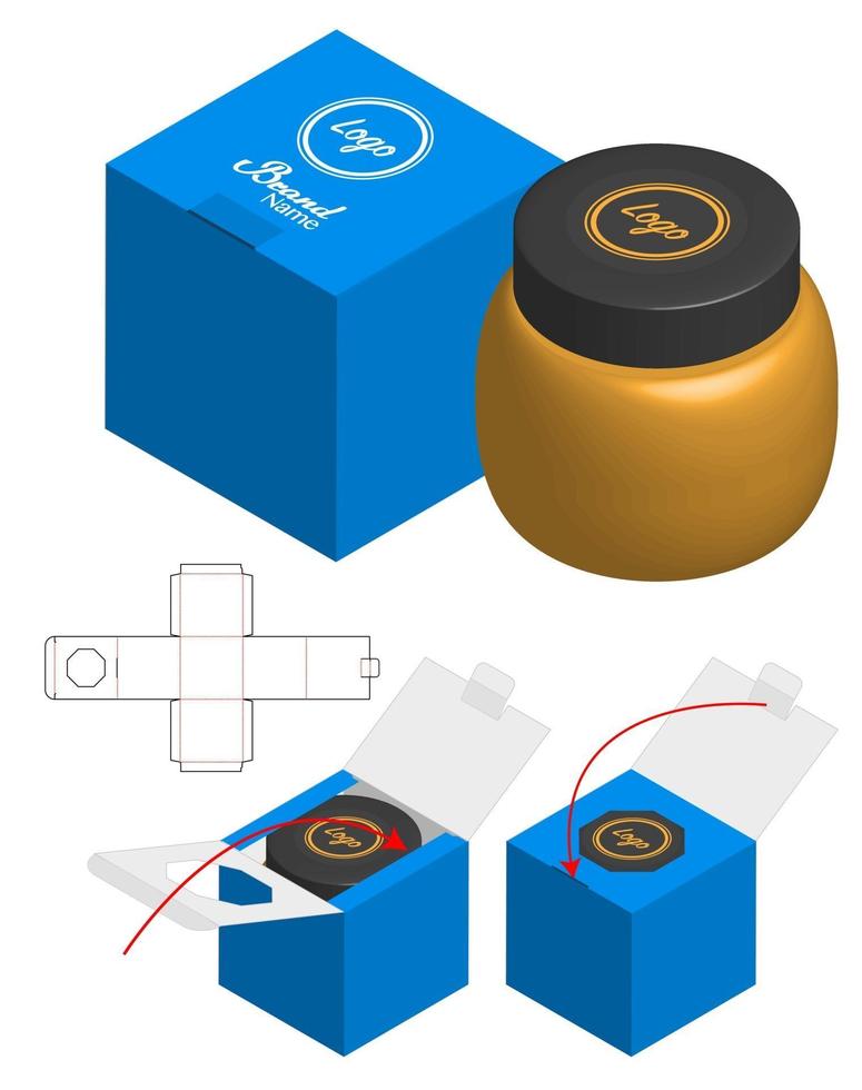 diseño de plantilla troquelada de embalaje de caja. Maqueta 3d vector