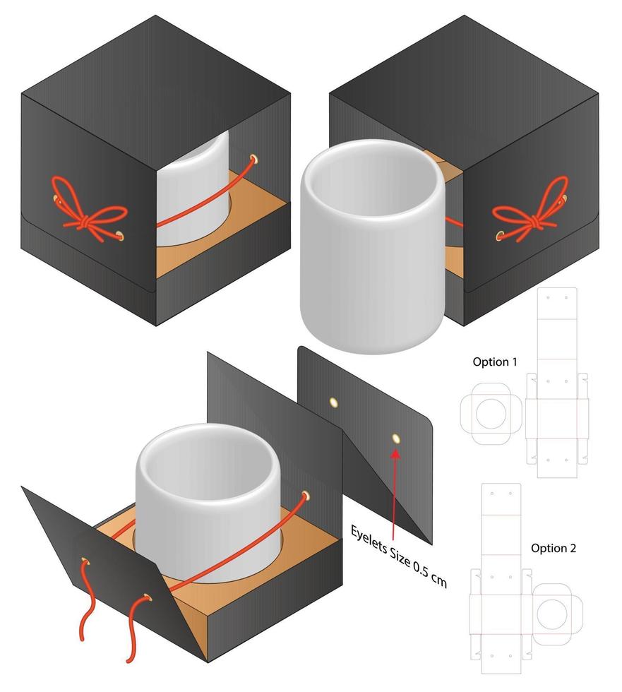 maqueta de diseño de plantilla troquelada de embalaje de taza de caja vector