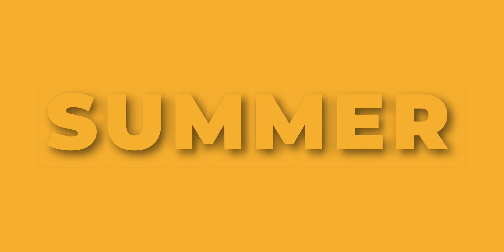 Summer on yellow background. Paper art and craft style. Vector illustration . Papercut effect. Shadow . Summer text