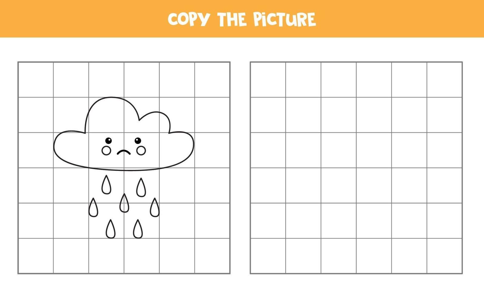 Copy the picture of cute kawaii rainy cloud. Logical game for kids. vector
