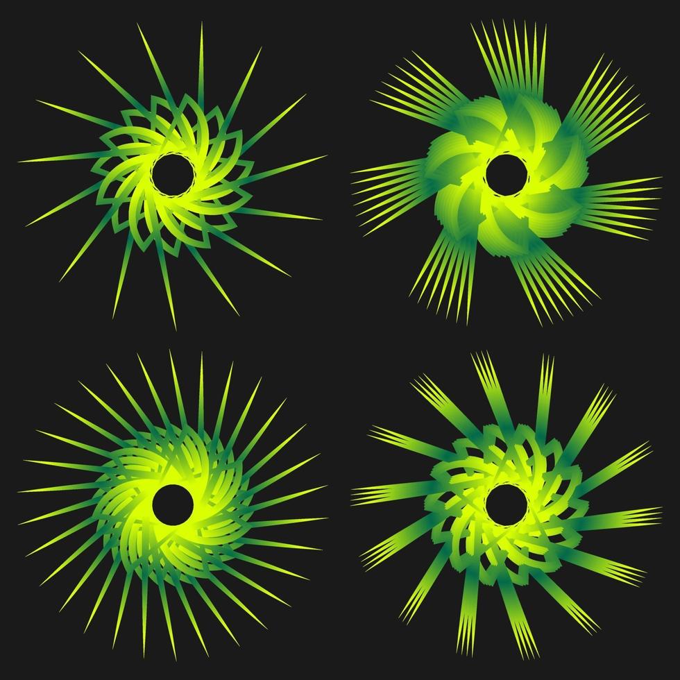 Círculo de transición geométrica abstracta envuelto en color verde amarillo vector