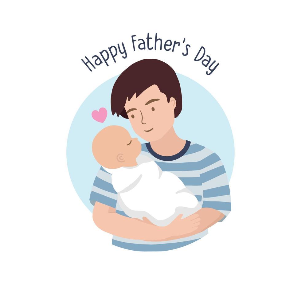 Happy Father's Day greeting card. Father holding his newborn baby boy on hands. vector