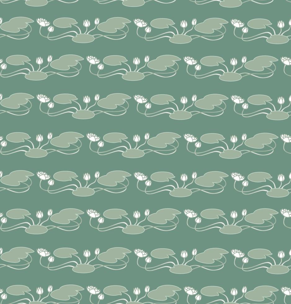 Abstract floral stripe art-nouveau seamless pattern. Flower water lilies with leaves stylish ornamental ornamental background. vector