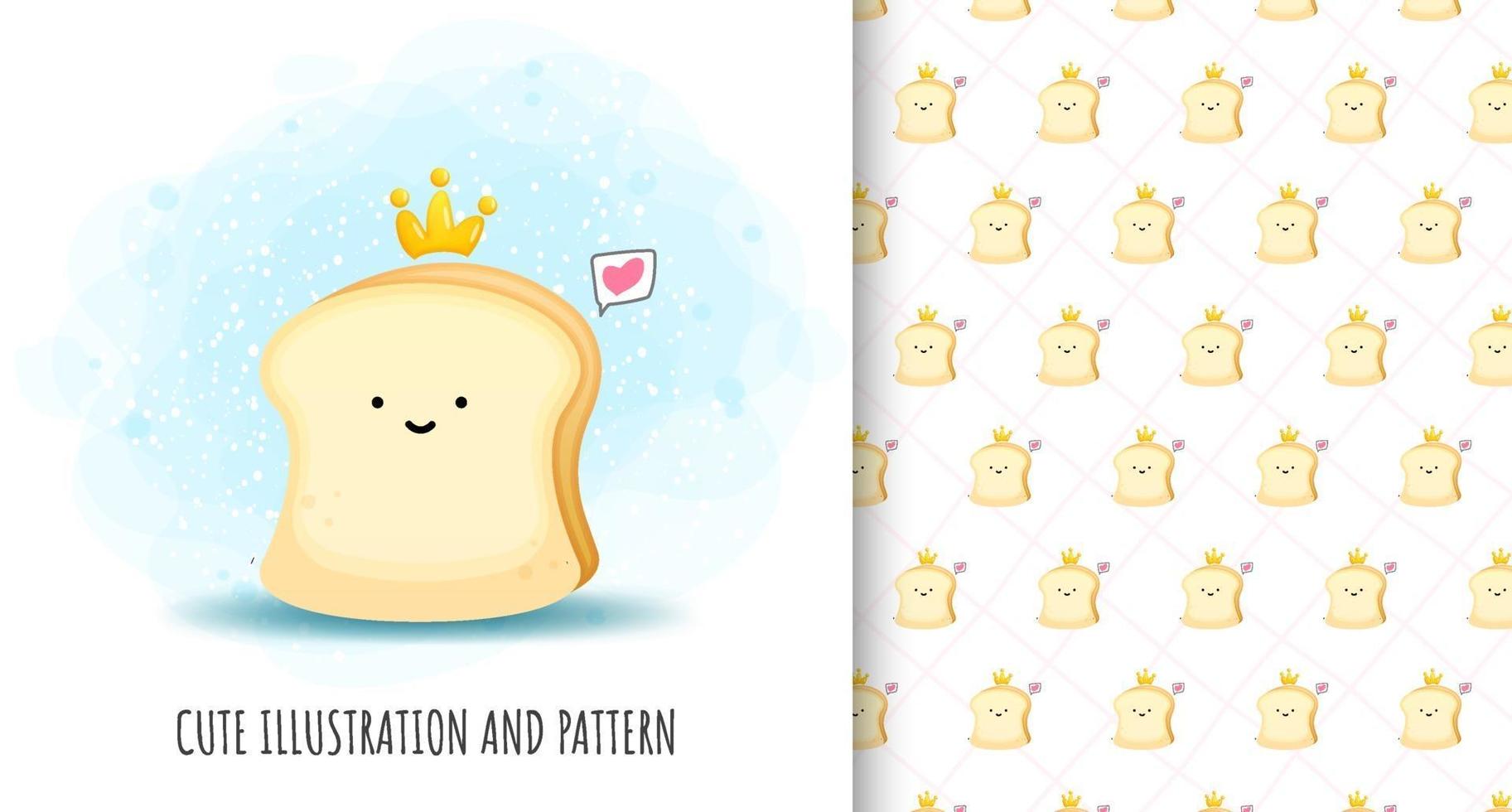 Cute bread illustration and pattern Premium Vector