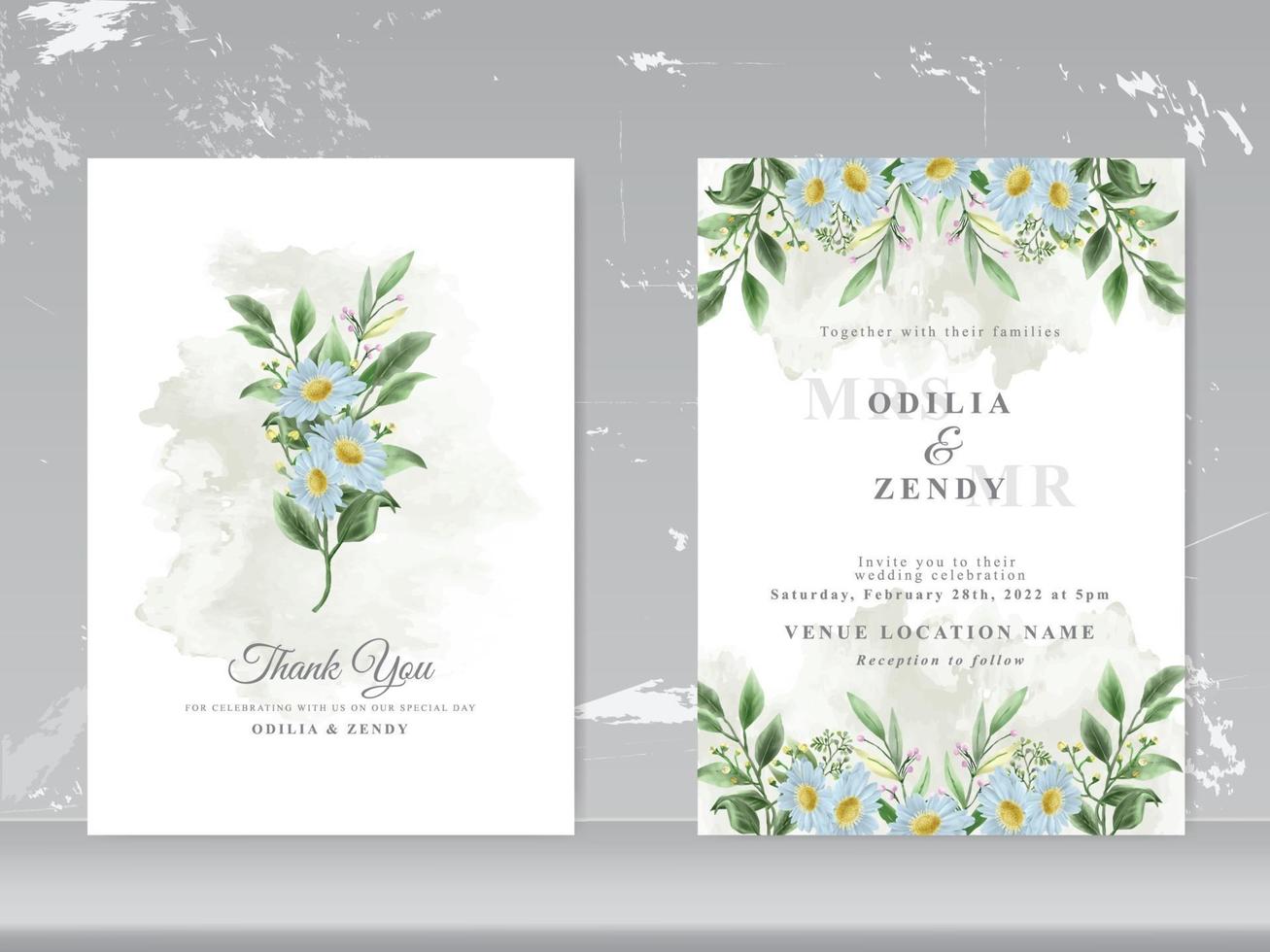 beautiful floral watercolor wedding invitation card set vector