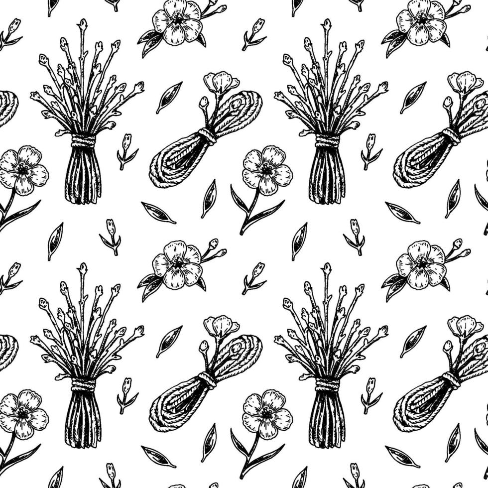 Spring flowers seamless pattern with hand drawn design elements. Vector illustration in sketch style.