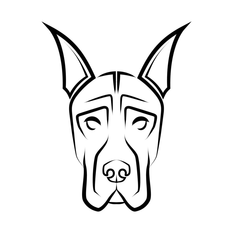 arte lineal en blanco y negro de la cabeza de perro gran danés. Buen uso de símbolo, mascota, icono, avatar, tatuaje, diseño de camiseta o cualquier diseño que desee. vector