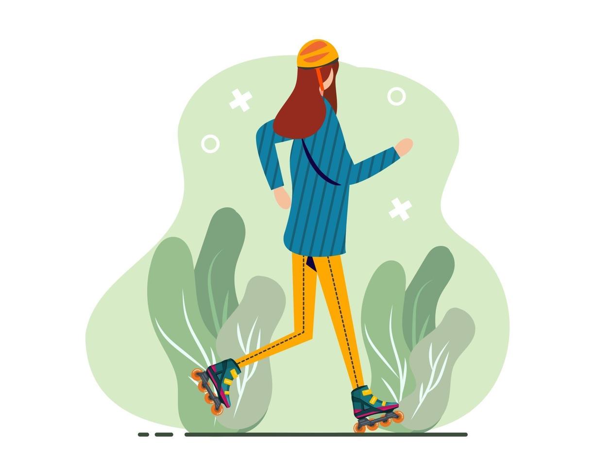 female playing with roller skates illustration in flat style vector