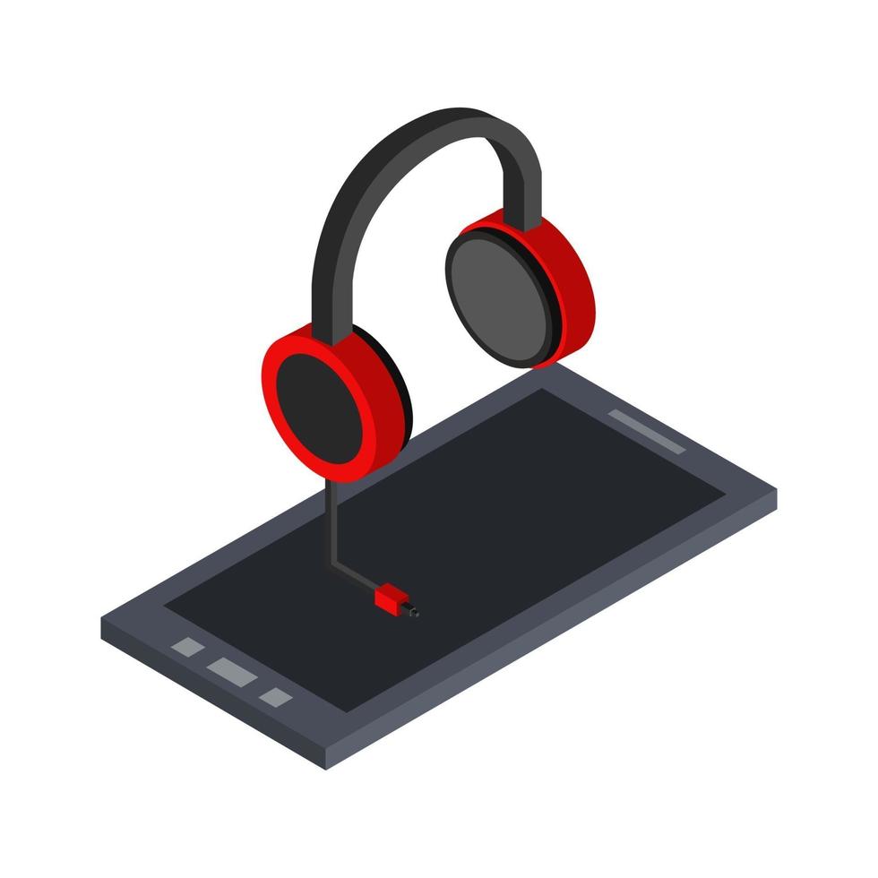 Isometric Smartphone With Headphones vector