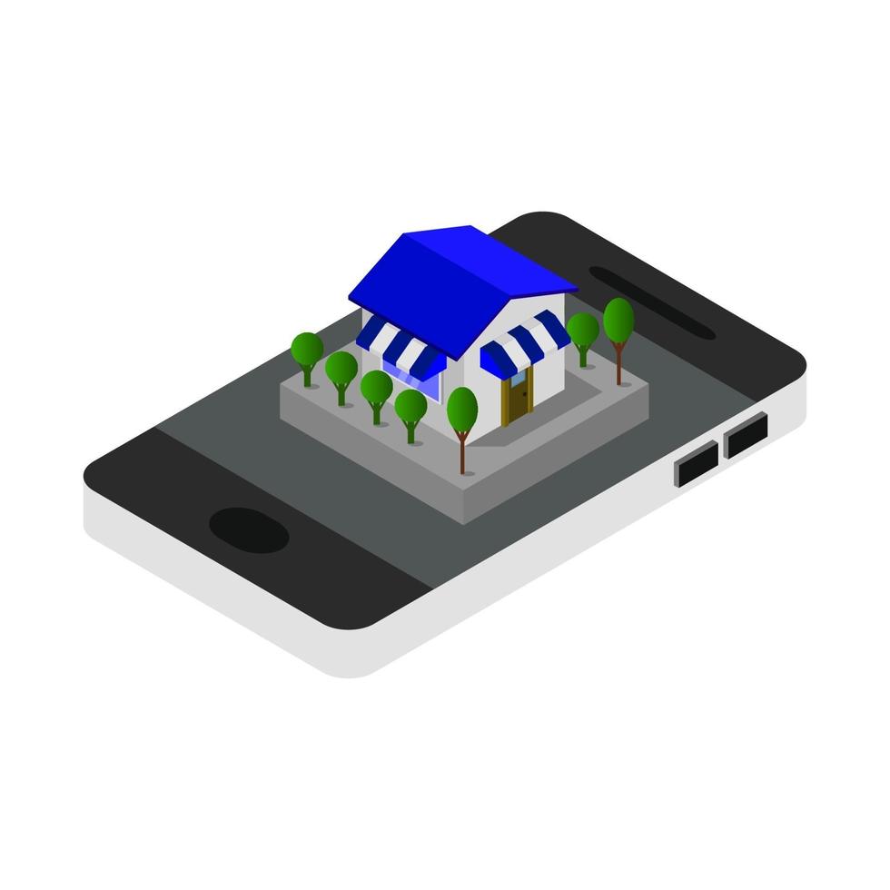 Online Shop On Isometric Smartphone vector