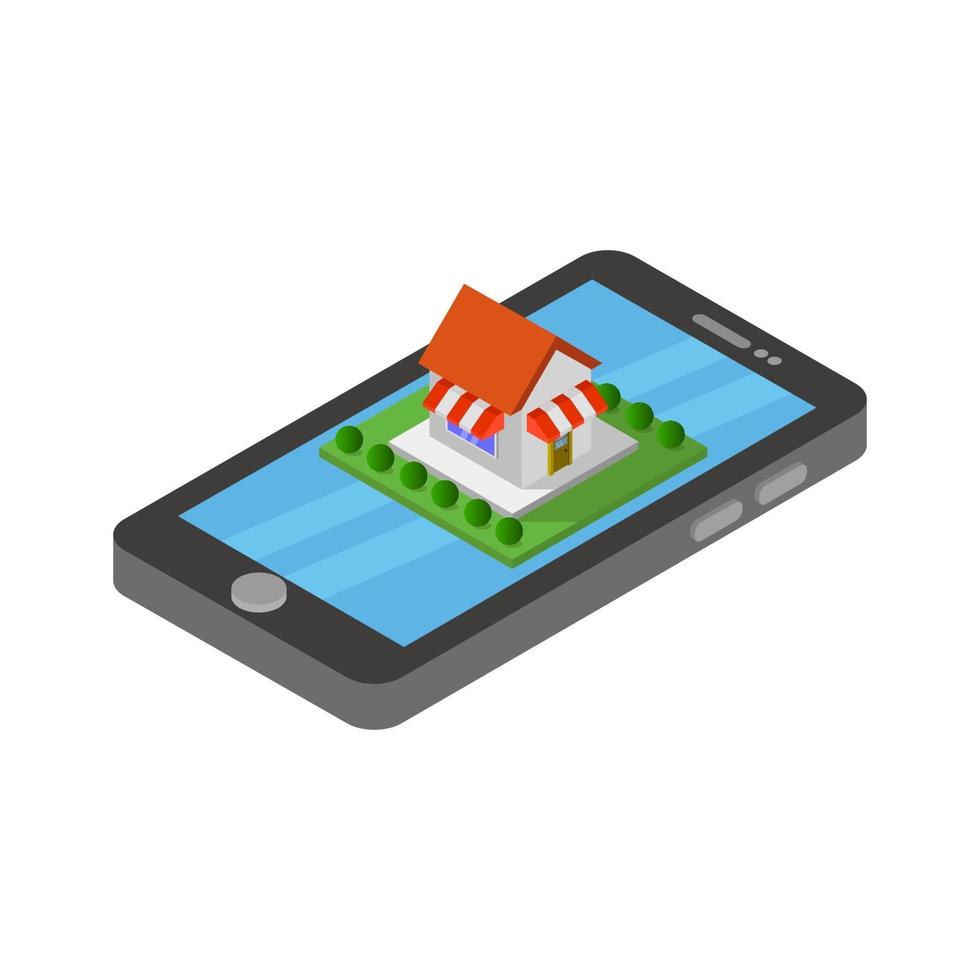 Online Shop On Isometric Smartphone vector