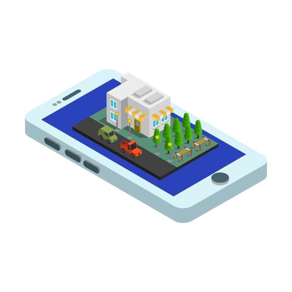 Online Shop On Isometric Smartphone vector