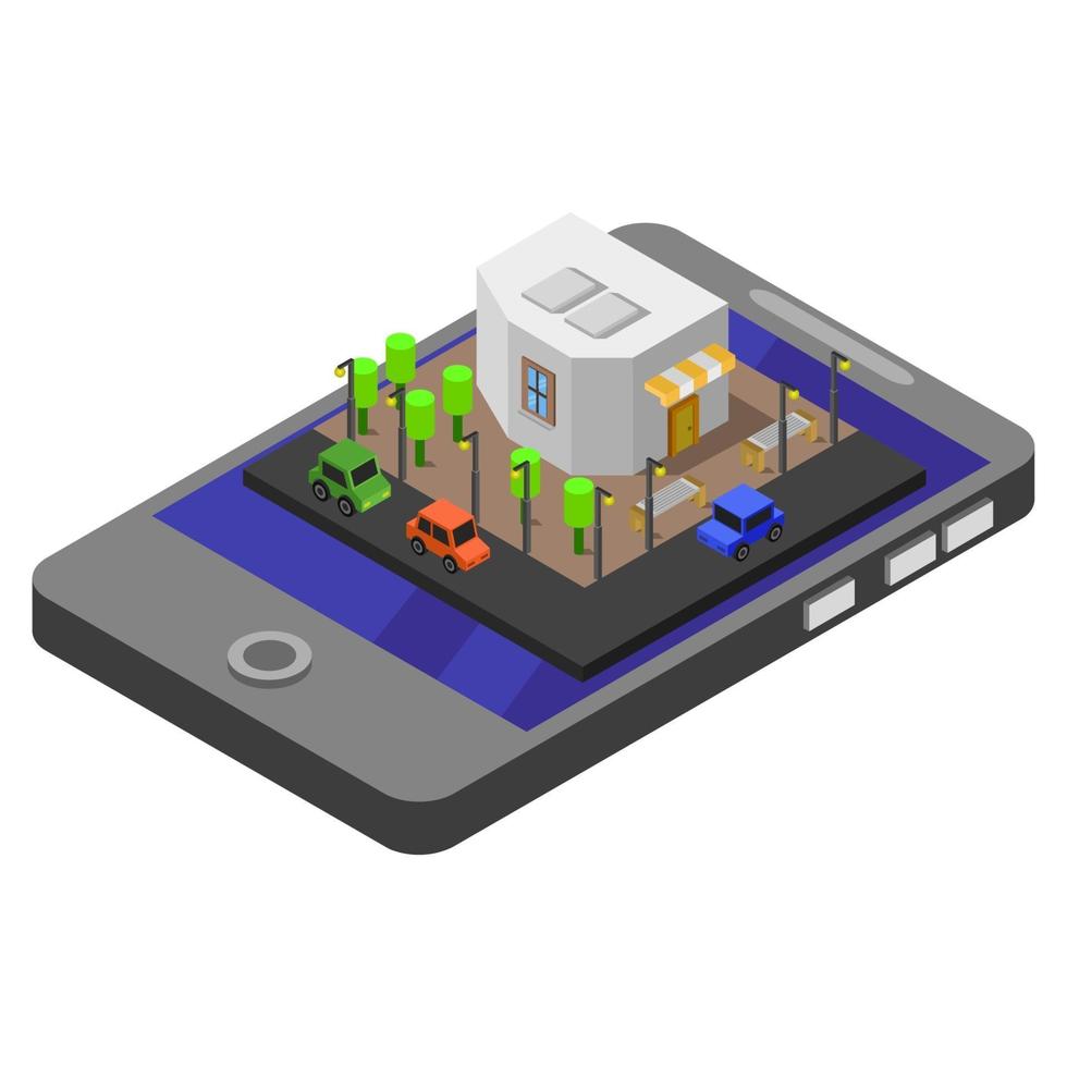 Online Shop On Isometric Smartphone vector