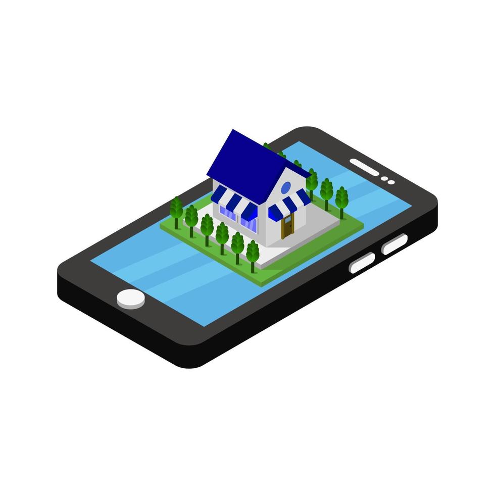 Online Shop On Isometric Smartphone vector