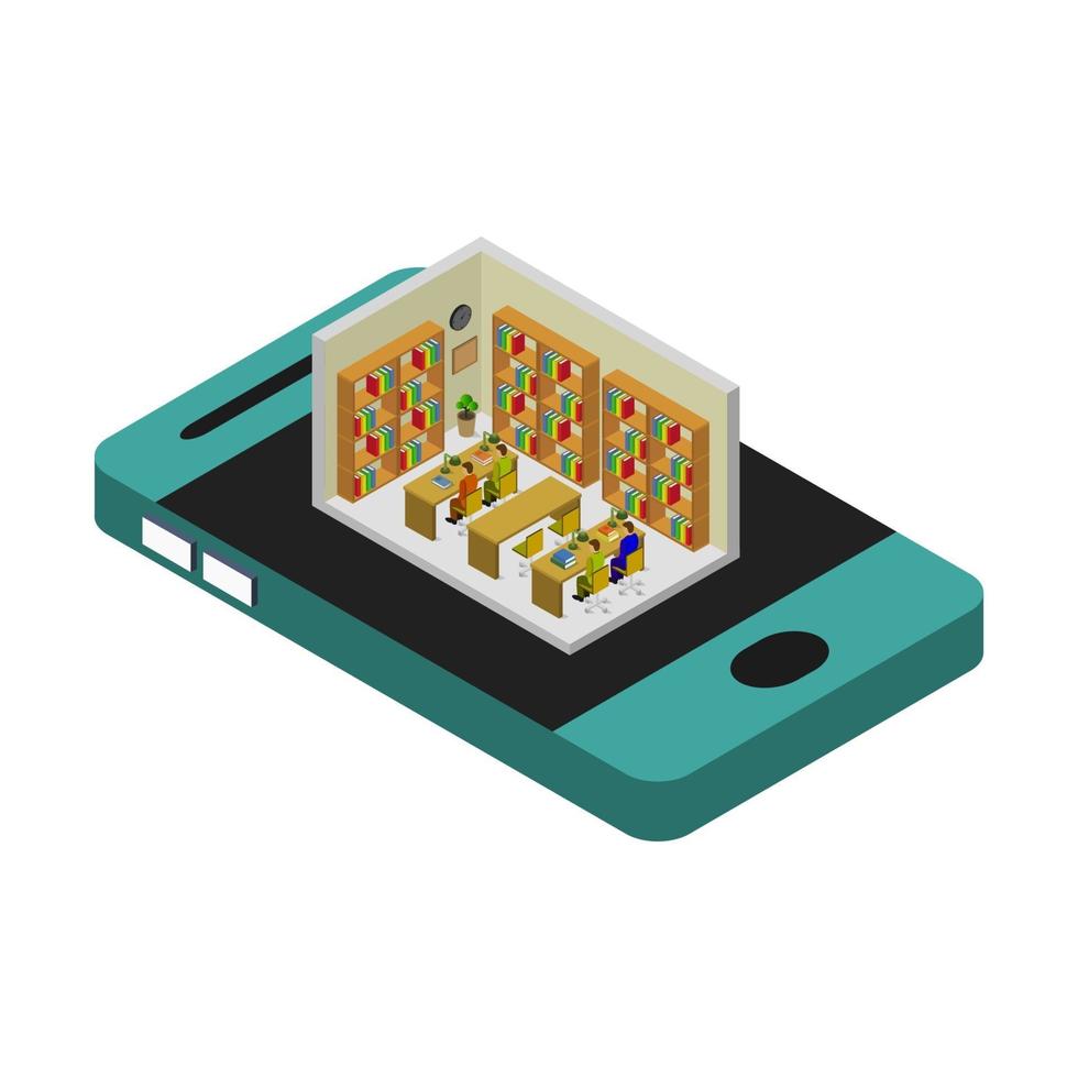Library On Isometric Smartphone vector