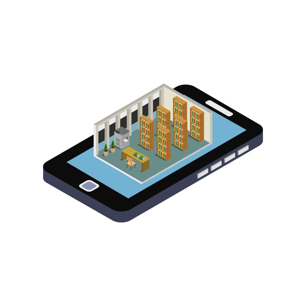 Library On Isometric Smartphone vector