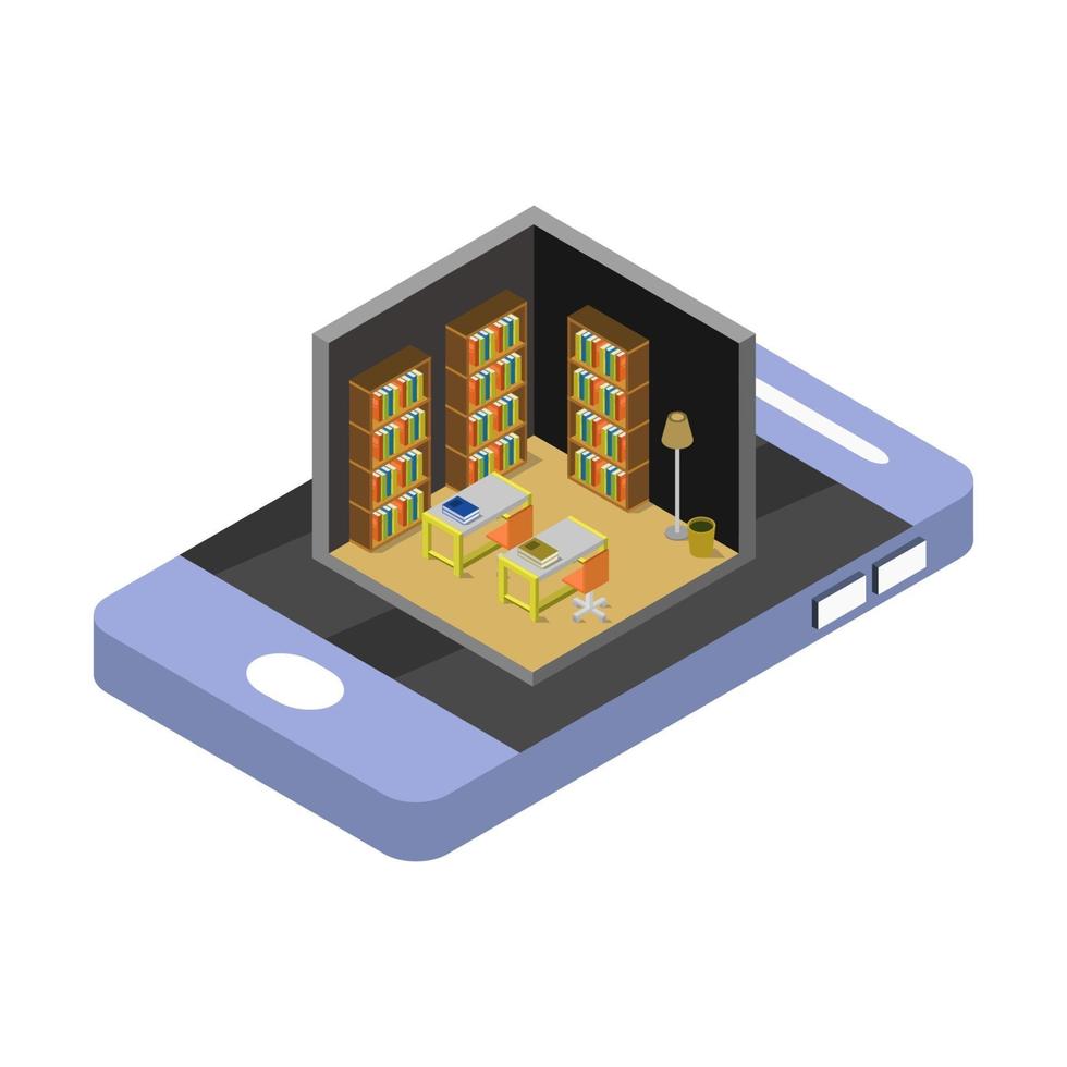 Library On Isometric Smartphone vector