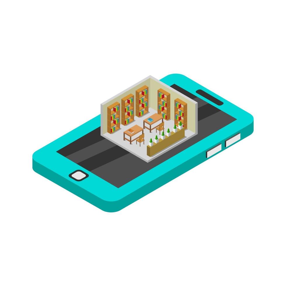 Library On Isometric Smartphone vector