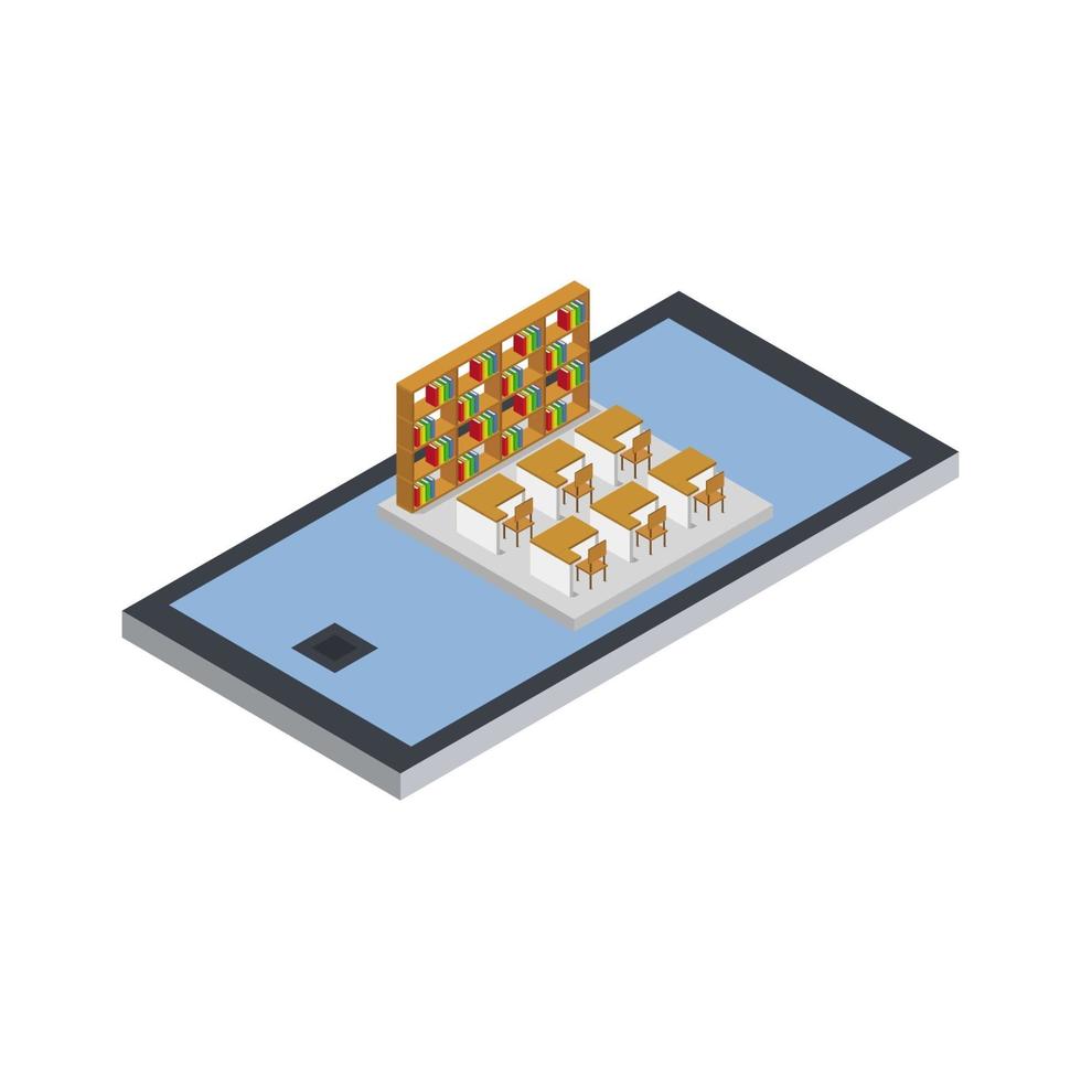 Library On Isometric Smartphone vector