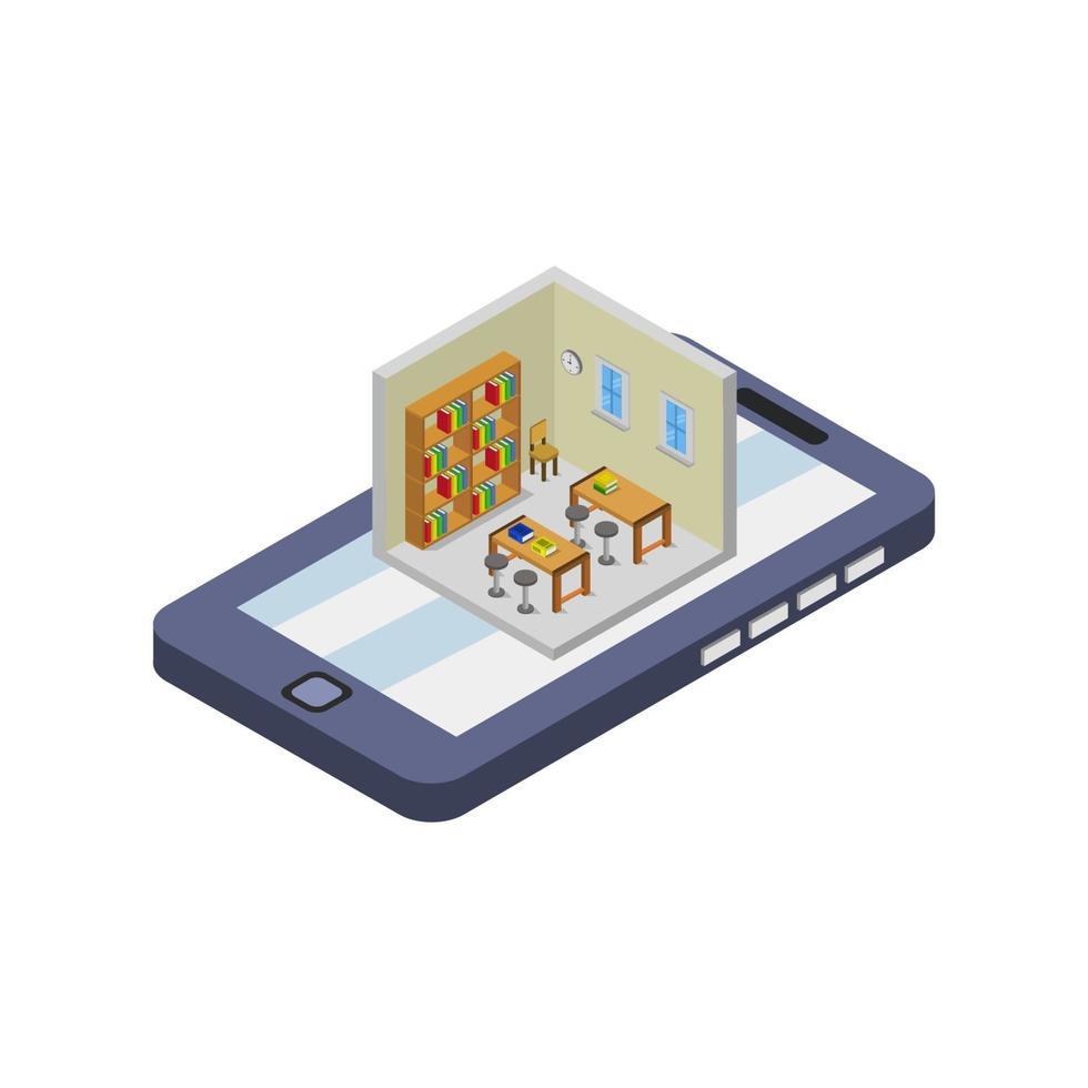 Library On Isometric Smartphone vector