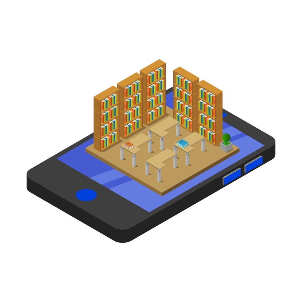 Library On Isometric Smartphone vector