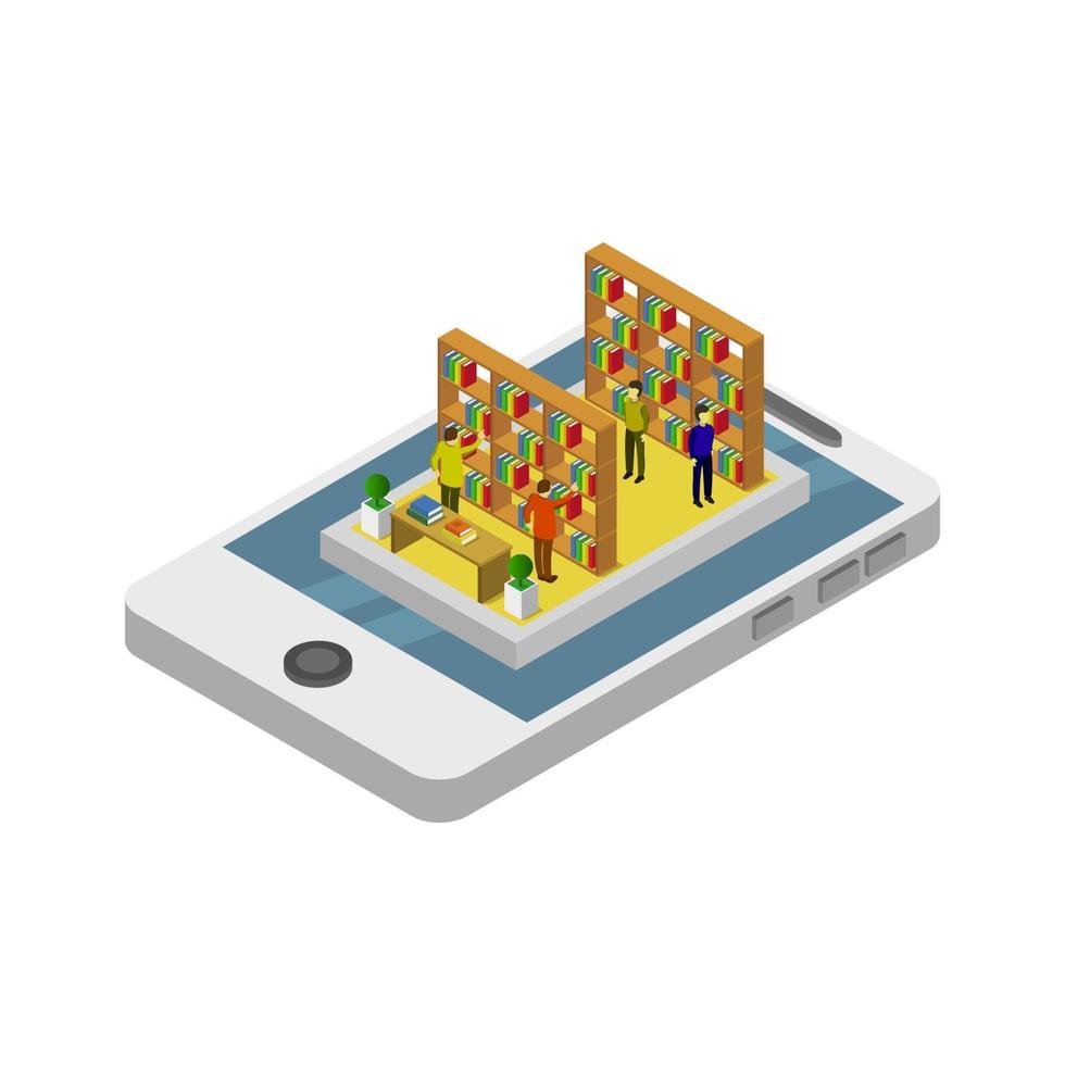 Library On Isometric Smartphone vector