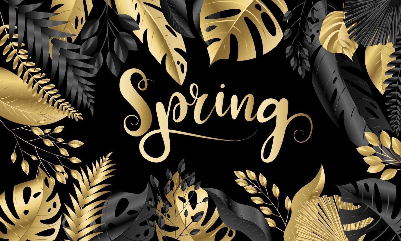 Vector leaves gold set Design banner Spring background. Vector illustration template.