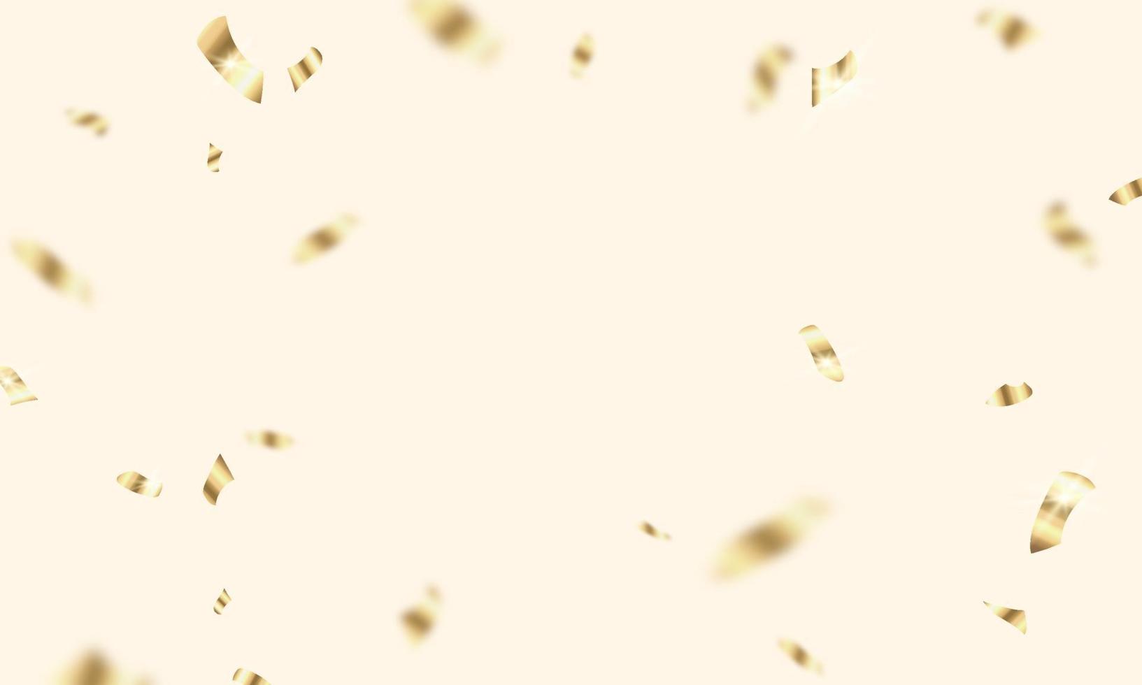 Plantilla de fondo de celebración con cintas de oro confeti. tarjeta rica de saludo de lujo. vector