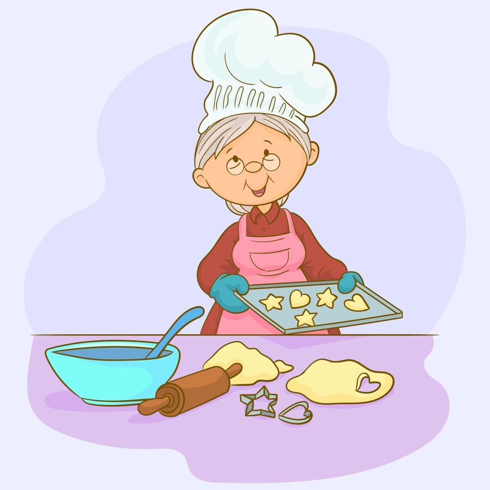 Grandmother with tray of cookies vector