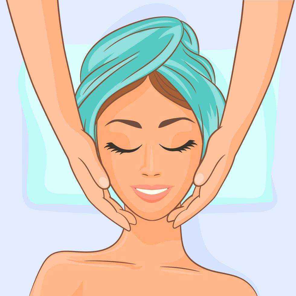 Young woman getting spa massage treatment vector