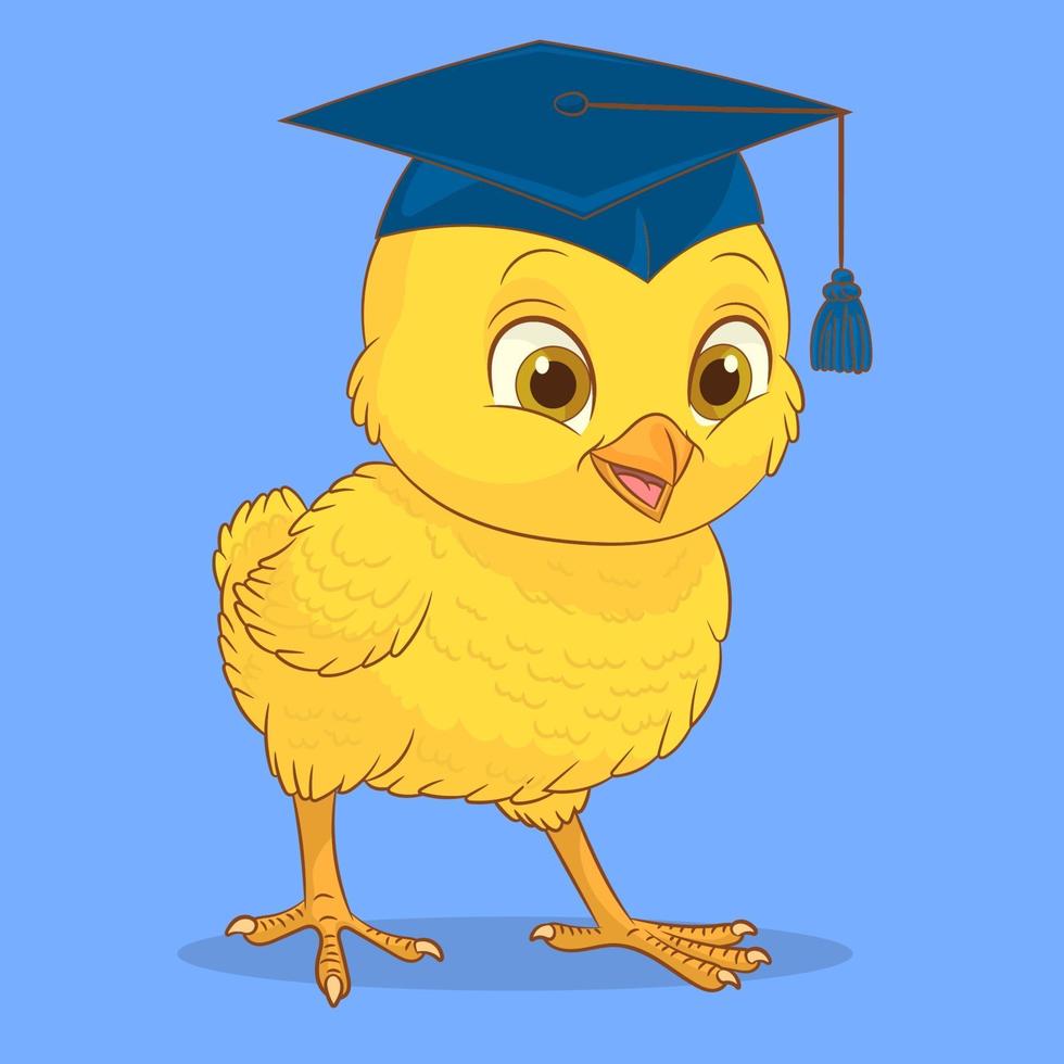 chica con gorro de graduación. pollito representa a un niño que se gradúa de la escuela vector