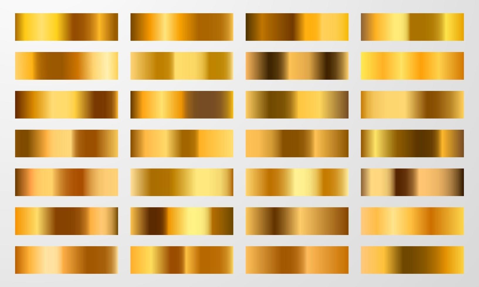 Establecer fondo de textura de lámina de color cromo degradado dorado. vector plantilla de oro, latón cobre y metal.