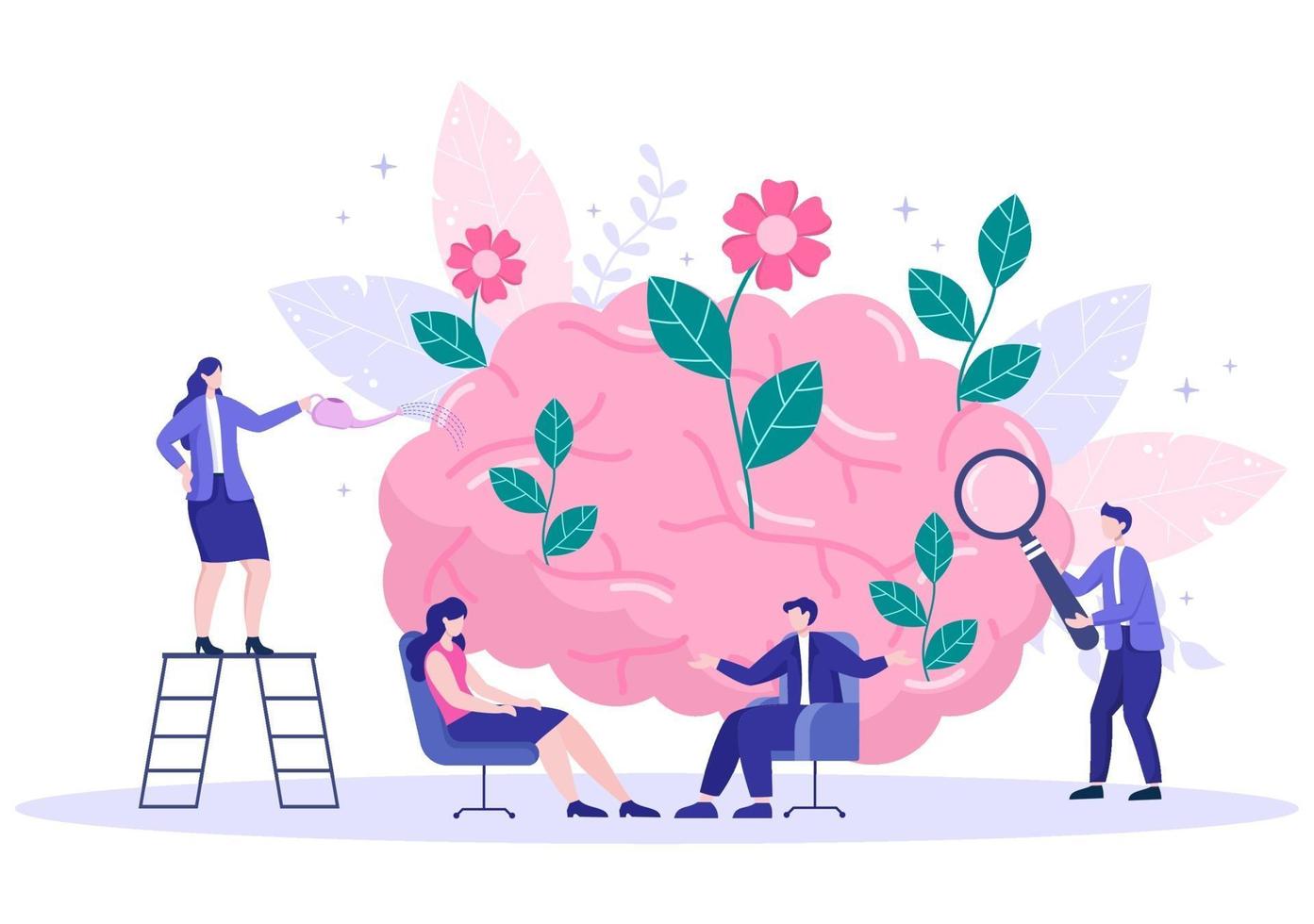 Mental Health Due To Psychology, Depression, Loneliness, Illness, Brain Development, or Hopelessness. Psychotherapy And Mentality Healthcare. Illustration vector