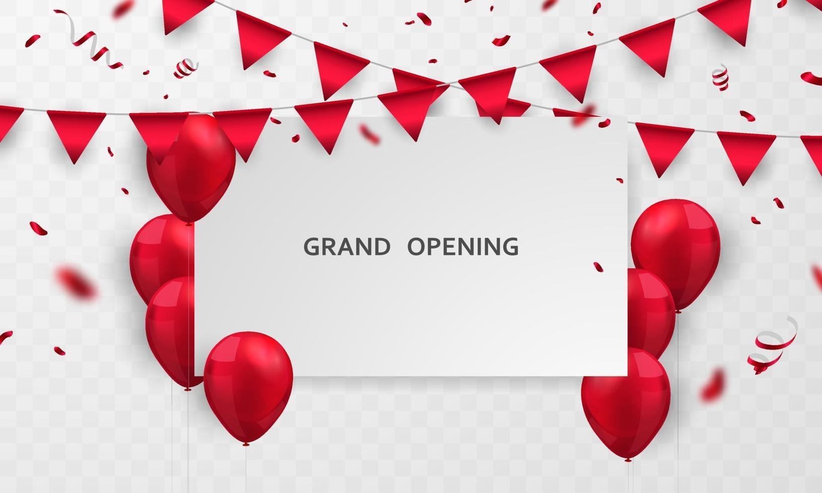 Celebration party banner with red balloons background. Sale Vector illustration. Grand Opening Card luxury greeting rich.