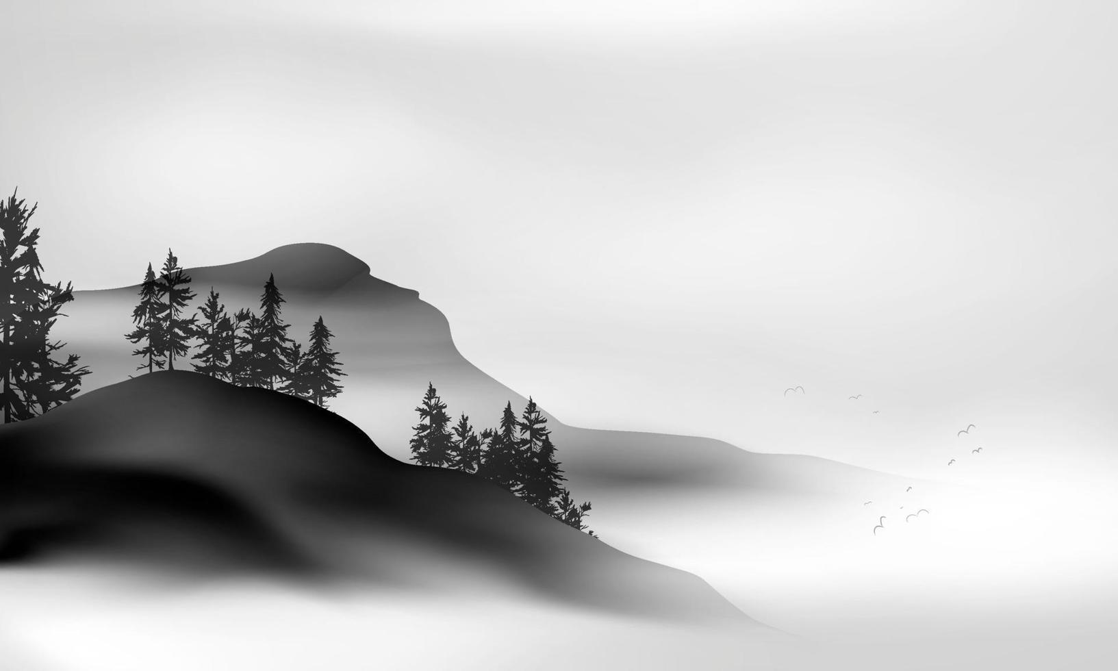 fondo de banner de pintura de paisaje de tinta china y agua vector