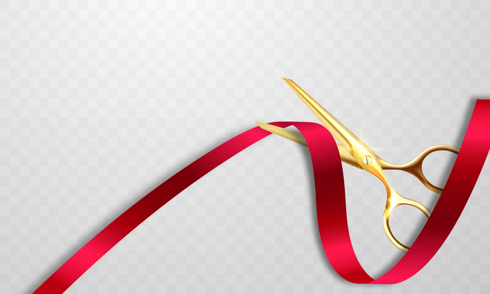 Gold Scissors Cut Red Ribbon. Grand Opening, Vectors