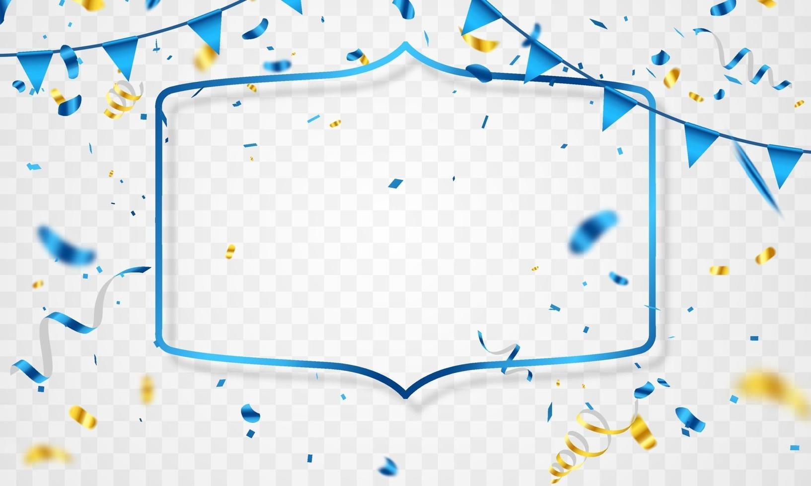 celebration frame background. gold and blue confetti glitters for event and holiday poster. singles super sale vector