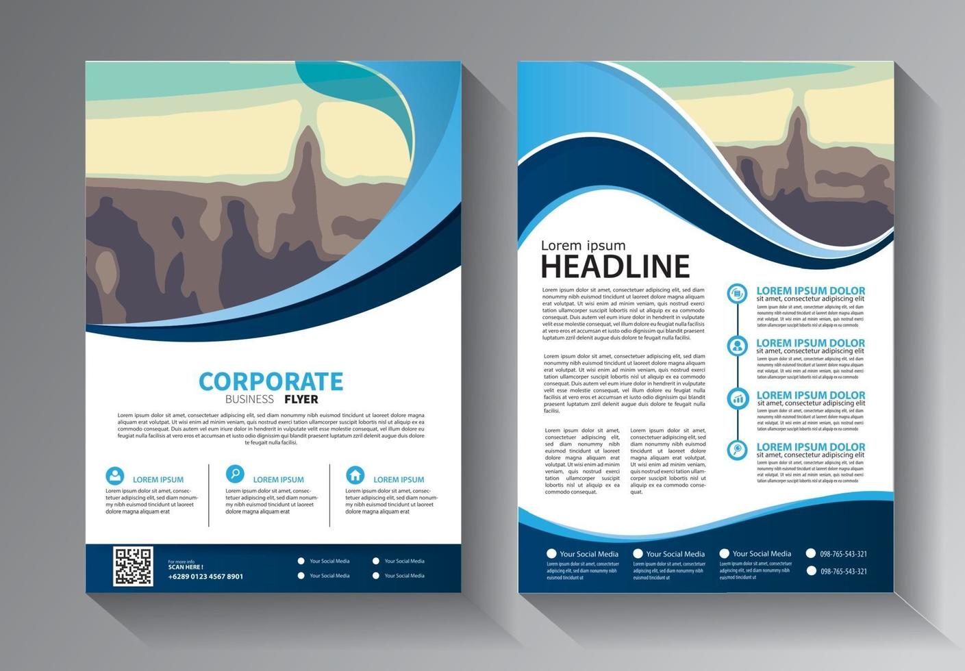 blue flyer business templateset vector